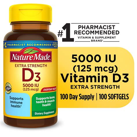 Nature Made Extra Strength Vitamin D3 5000 IU (125 mcg), Dietary.